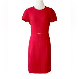 ESCADA scoop neck Red Wool Back Zipper Day 2 nite Classic Midi dress 38